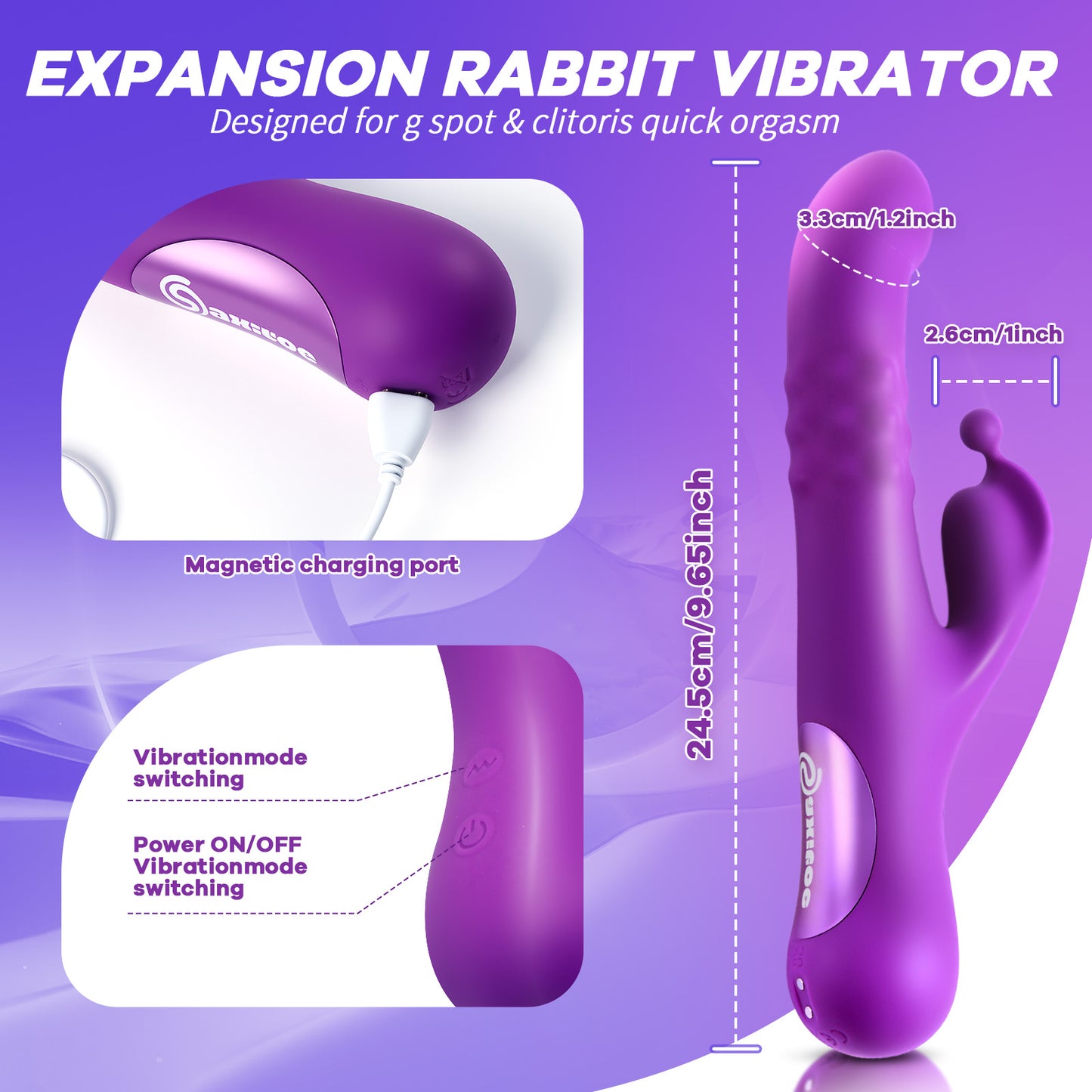 Rabbit Vibrator Sex Toys with Expansion Function Wand & Finger Vibrator