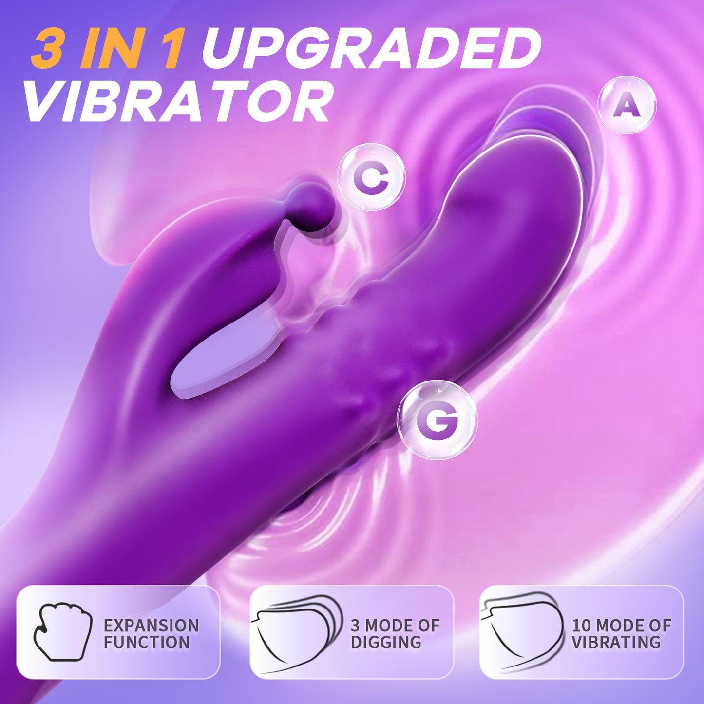 Rabbit Vibrator Sex Toys with Expansion Function Wand & Finger Vibrator