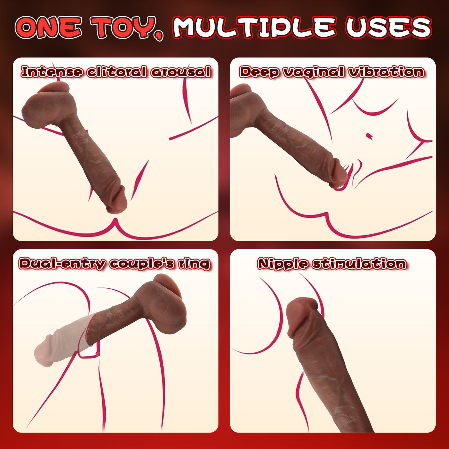 5.9-10.82 inch Insertable Realistic Dildo Vibrator with Strong Suction Cup