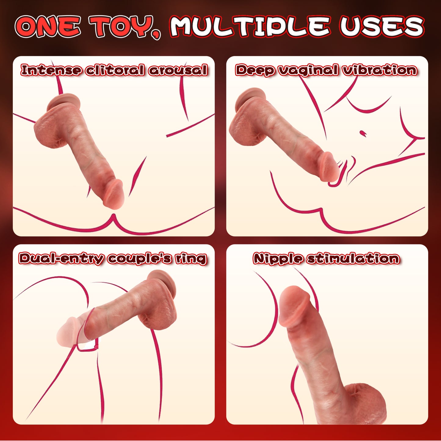 5.9-10.82 inch Insertable Realistic Dildo Vibrator with Strong Suction Cup