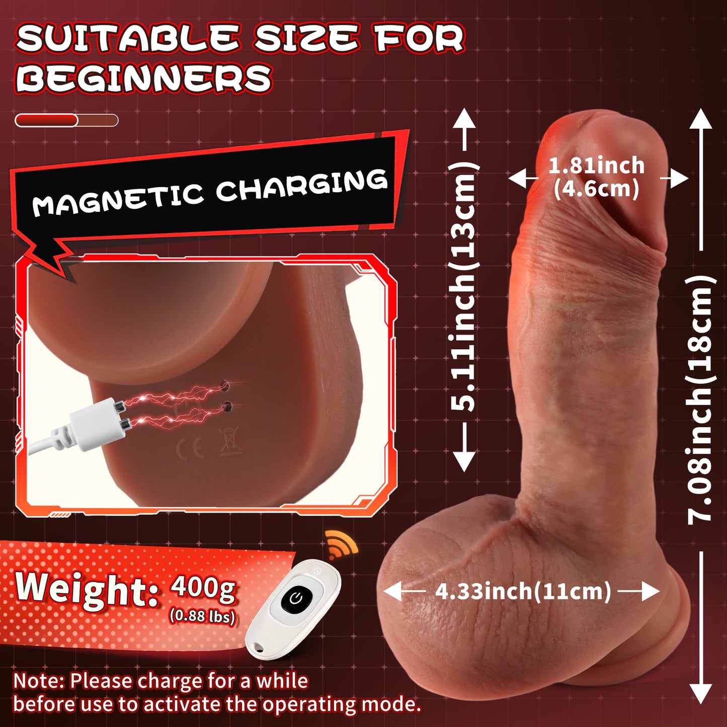 5.9-10.82 inch Insertable Realistic Dildo Vibrator with Strong Suction Cup