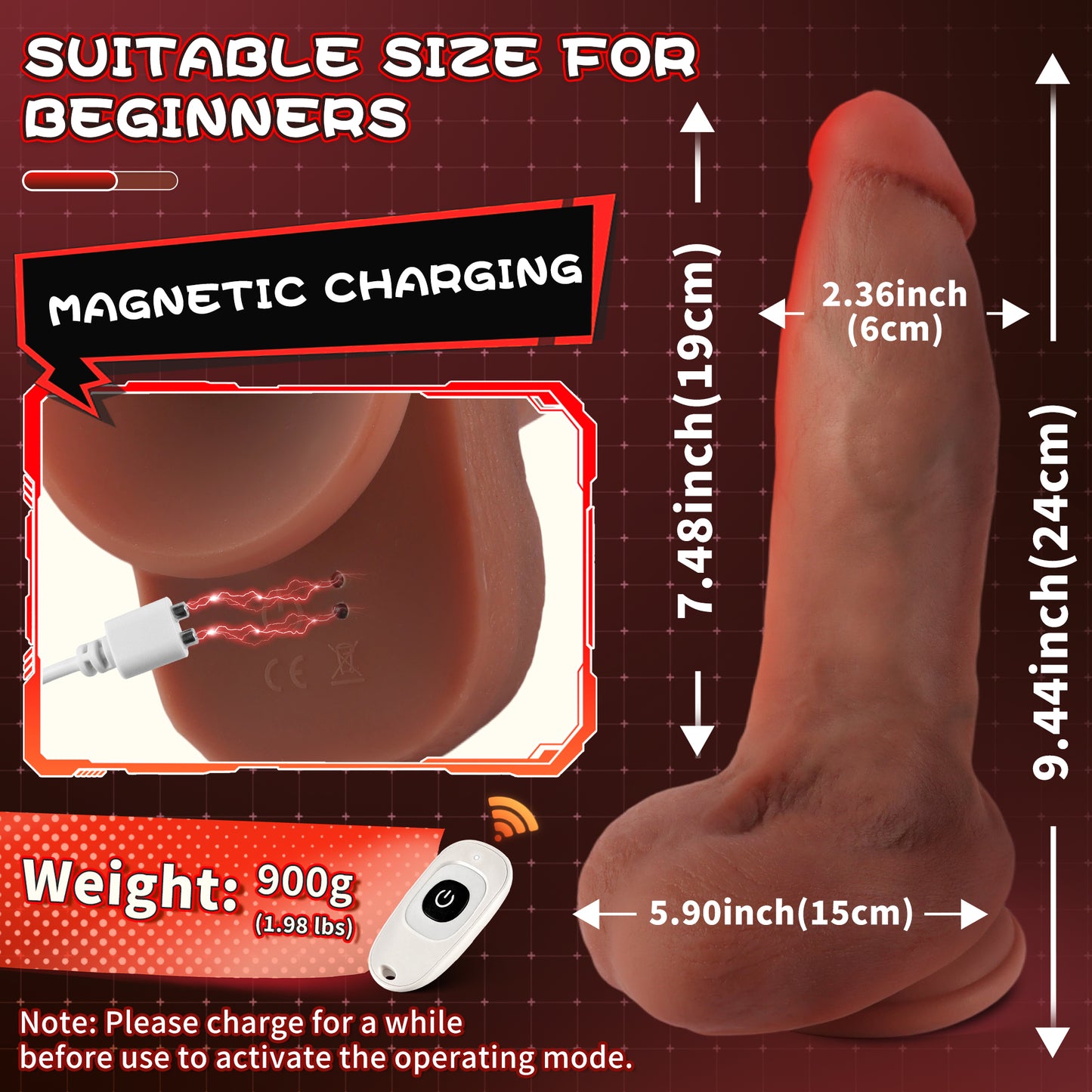 5.9-10.82 inch Insertable Realistic Dildo Vibrator with Strong Suction Cup
