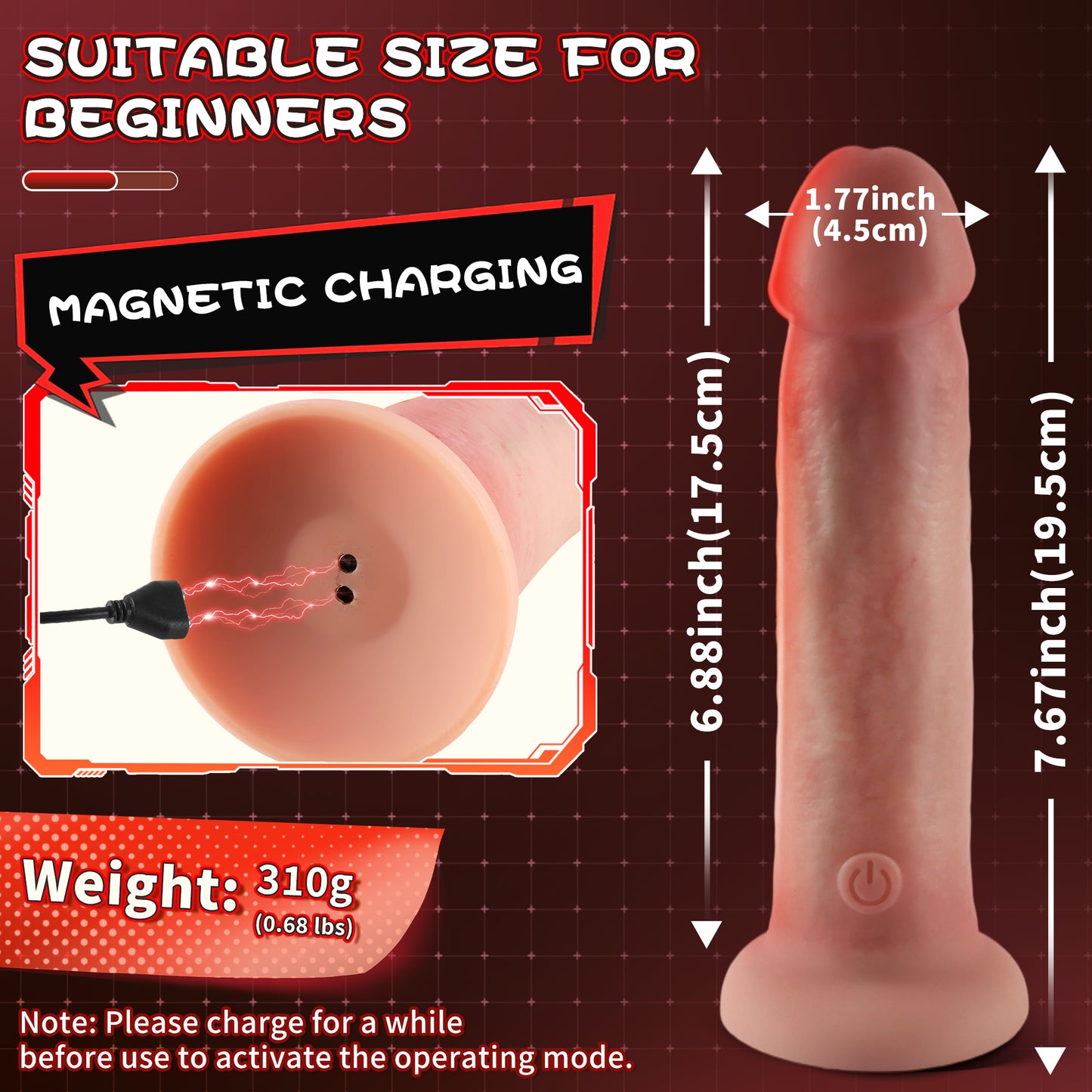 5.9-10.82 inch Insertable Realistic Dildo Vibrator with Strong Suction Cup