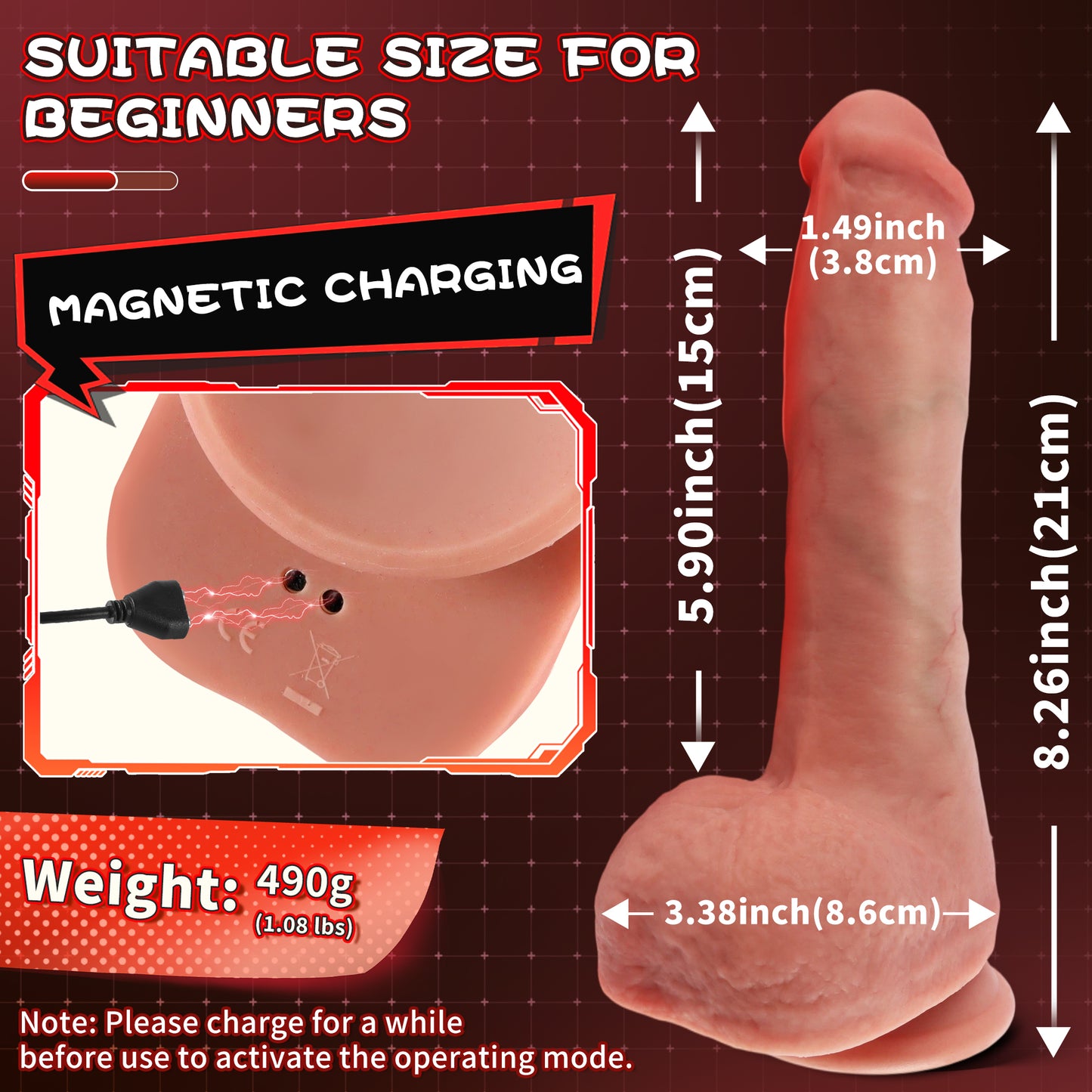 5.9-10.82 inch Insertable Realistic Dildo Vibrator with Strong Suction Cup