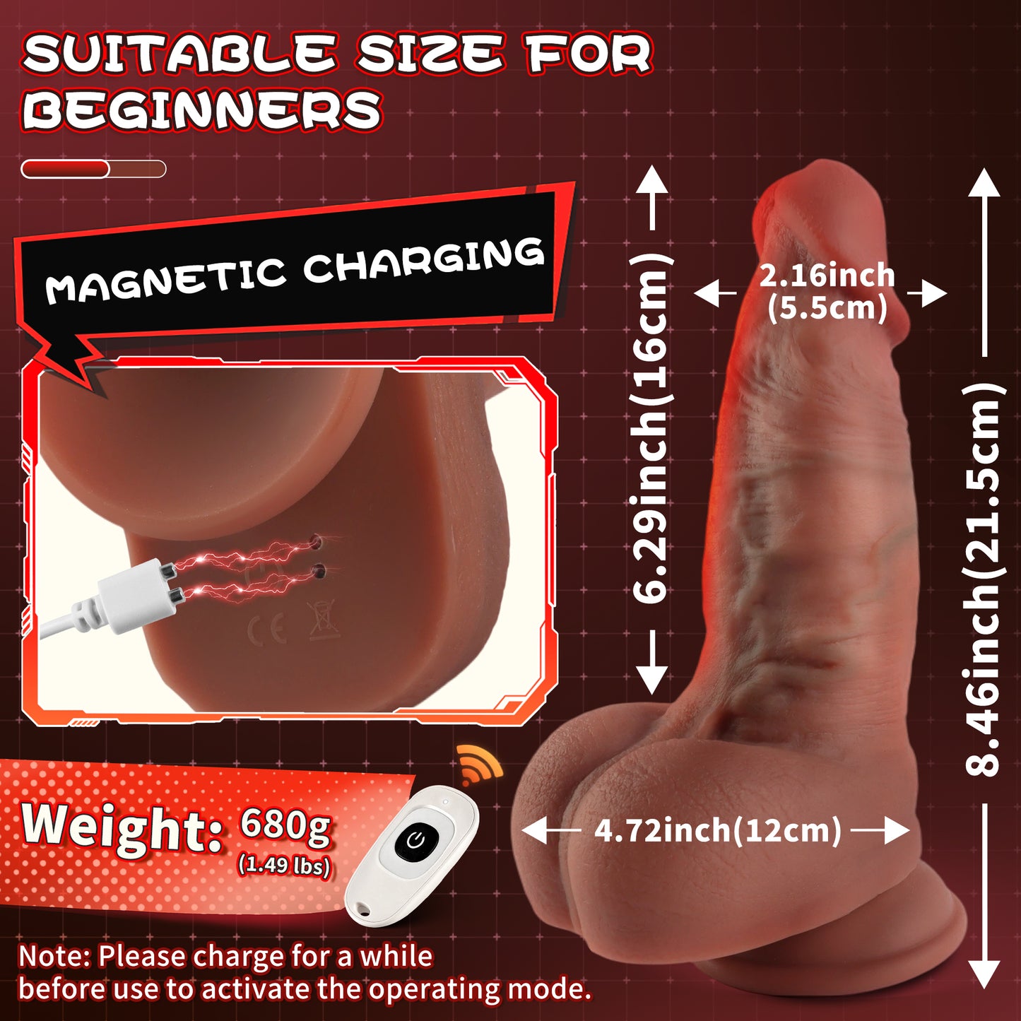 5.9-10.82 inch Insertable Realistic Dildo Vibrator with Strong Suction Cup