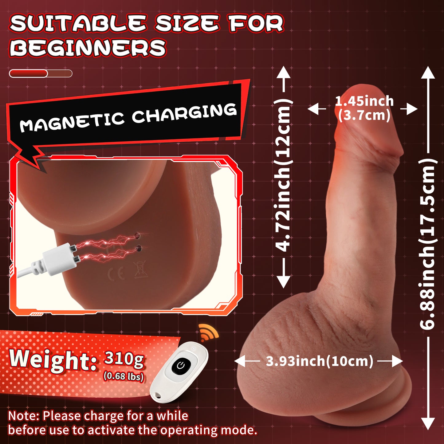 5.9-10.82 inch Insertable Realistic Dildo Vibrator with Strong Suction Cup