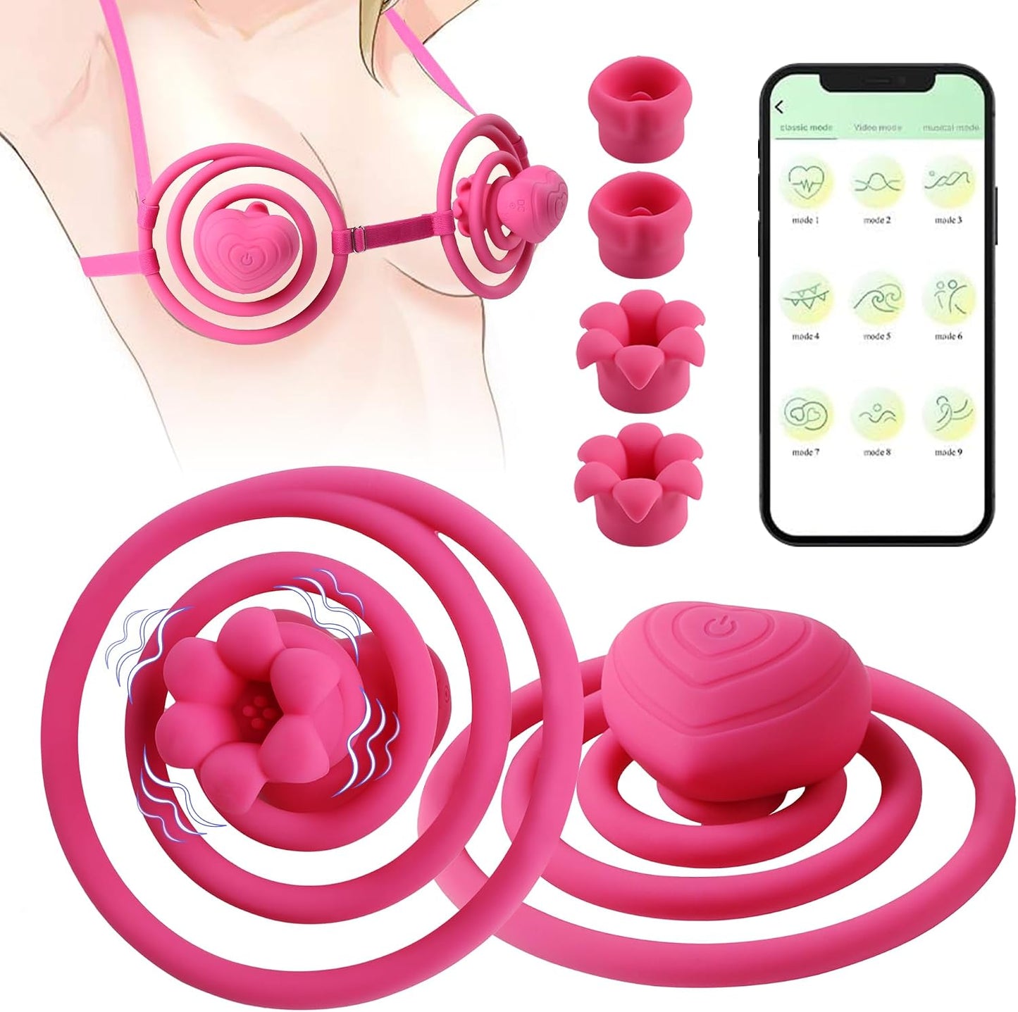 Nipple Vibrator Adult Women Sex Toys with Stripes for Breast Stimulation, 10 Vibration APP Remote Control, Bikini Adjustable Wearable Waterproof Nipple Stimulation Massager for Solo Couples