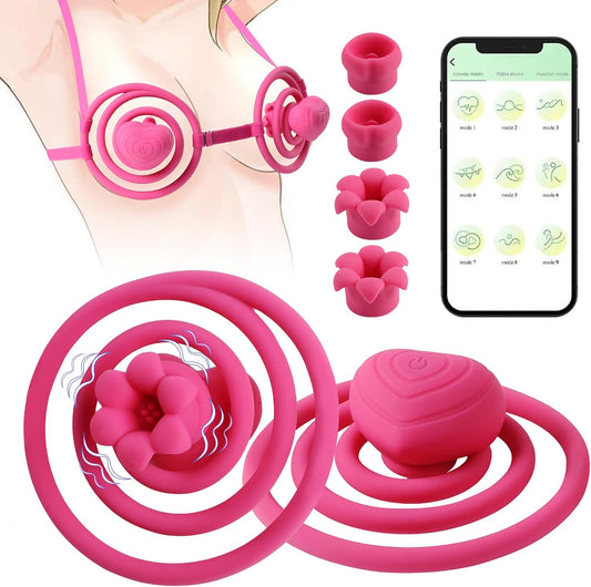 Nipple Vibrator Adult Women Sex Toys with Stripes for Breast Stimulation, 10 Vibration APP Remote Control, Bikini Adjustable Wearable Waterproof Nipple Stimulation Massager for Solo Couples