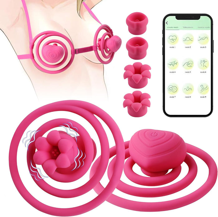 Nipple Vibrator Adult Women Sex Toys with Stripes for Breast Stimulation, 10 Vibration APP Remote Control, Bikini Adjustable Wearable Waterproof Nipple Stimulation Massager for Solo Couples
